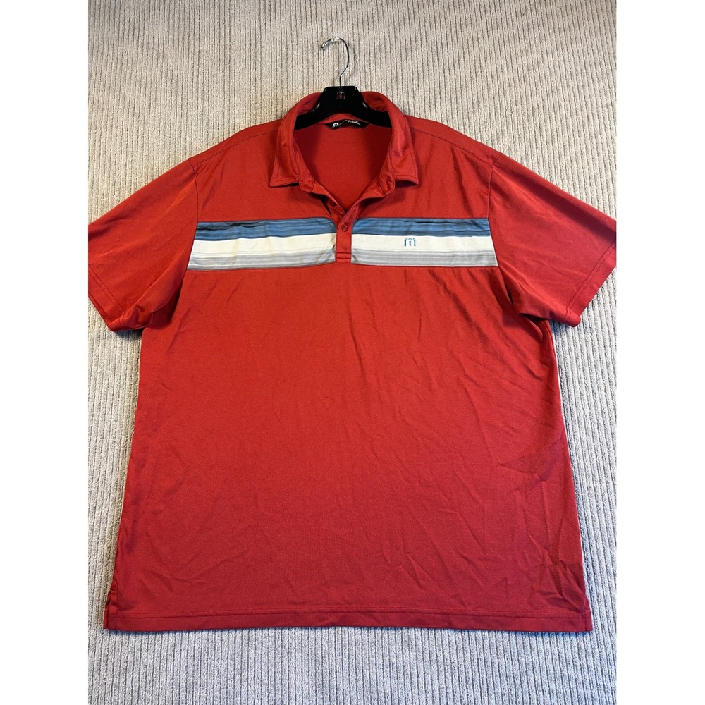 Travis Mathew Polo Shirt Mens XXL Red Stripe‎ Short Sleeve Golf Performance